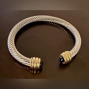 Silver & Gold Rope Open Cuff Bracelet | Two-Tone Cable Twist Bangle